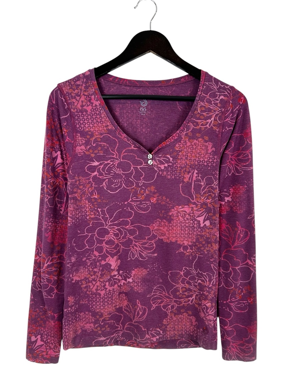 Isis Women's Y2K Long Sleeve Blouse Size Small Purple Floral